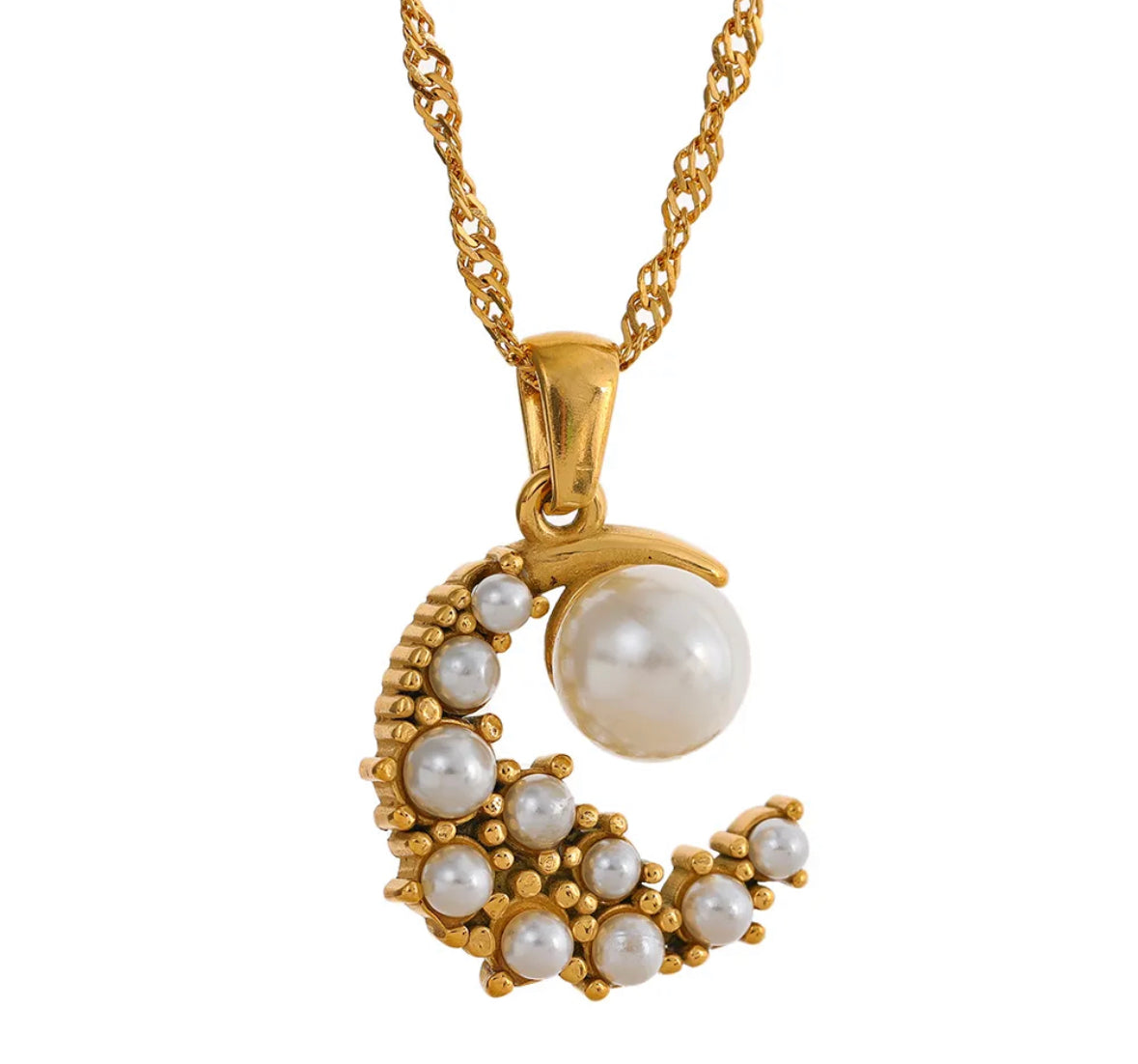 Greta Pearl Moon Necklace