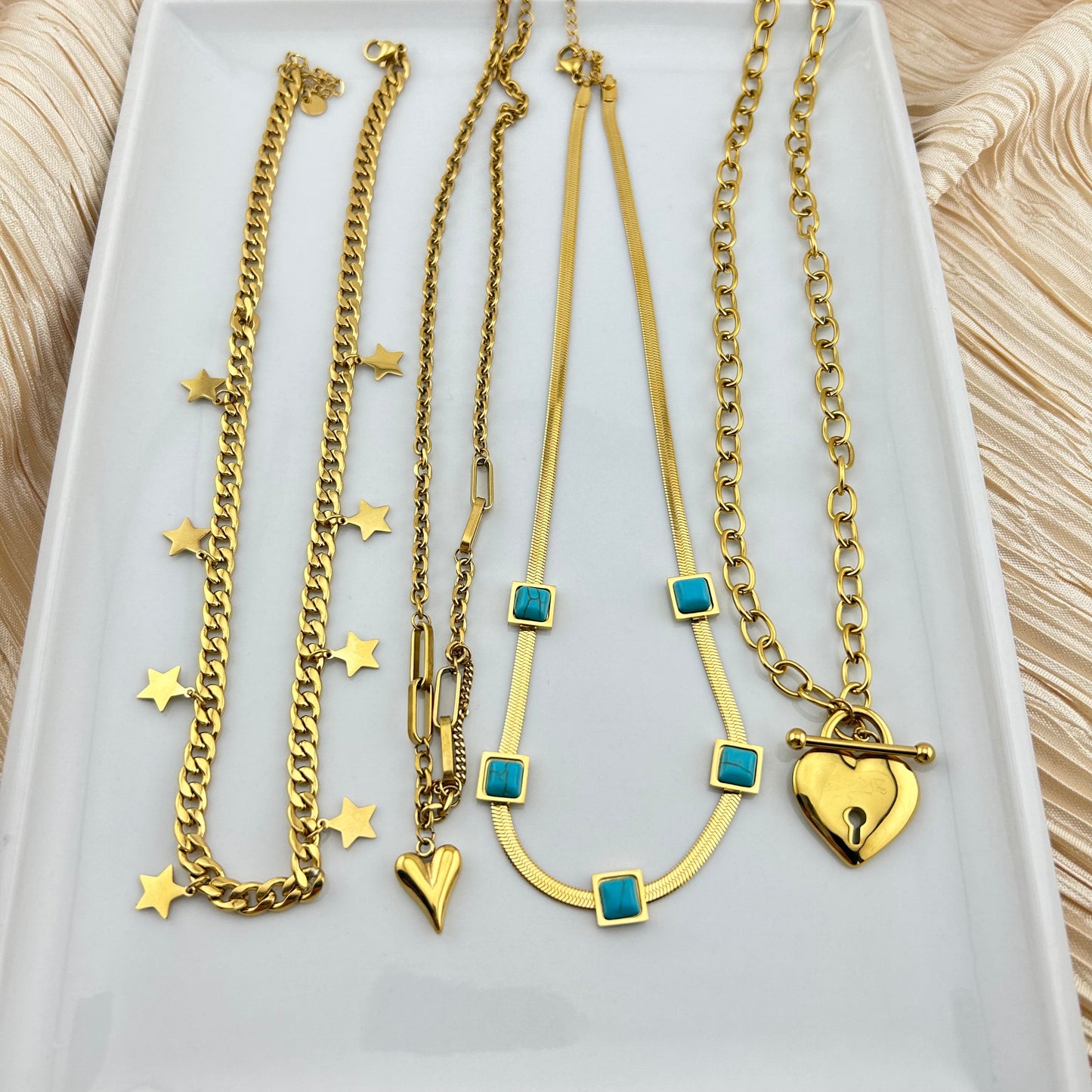 Turquoise Stone Flat Snake Chain Necklace