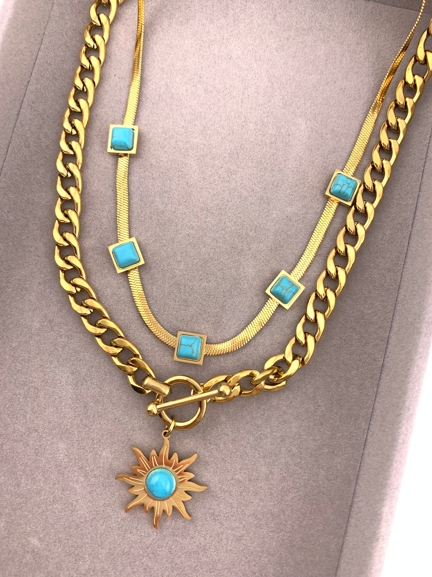 Turquoise Stone Flat Snake Chain Necklace