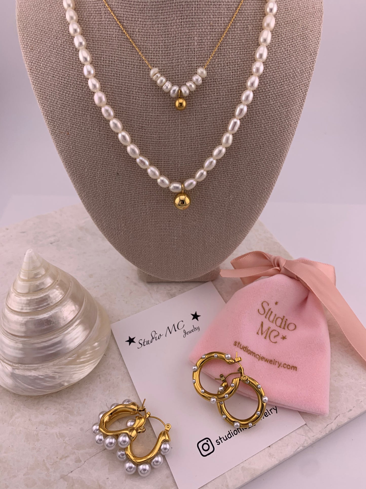 Amber Pearl Charm Necklace