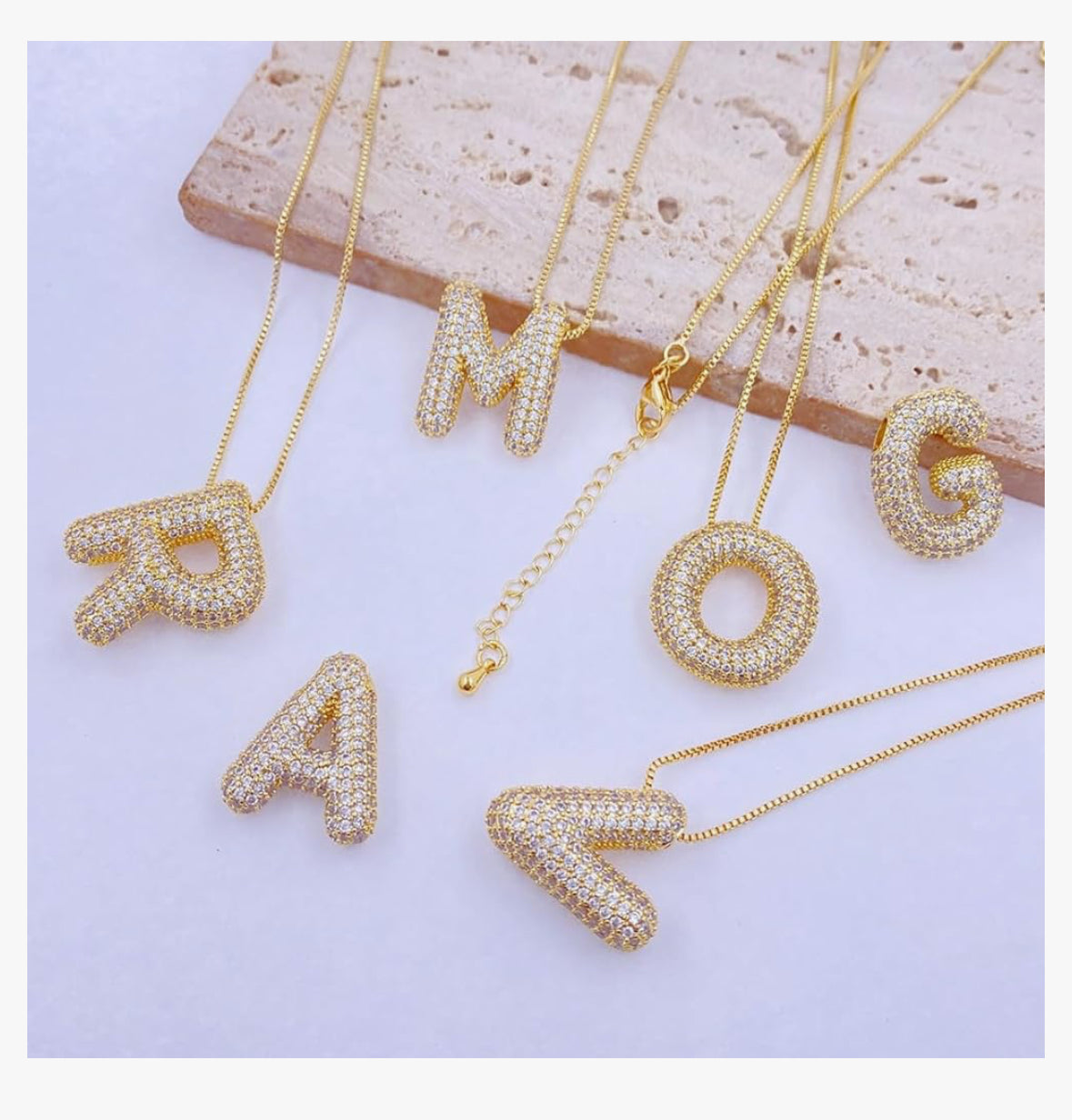 Bubble Zirconia Letter Necklace