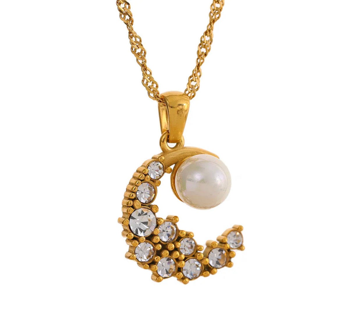 Greta Pearl Moon Necklace